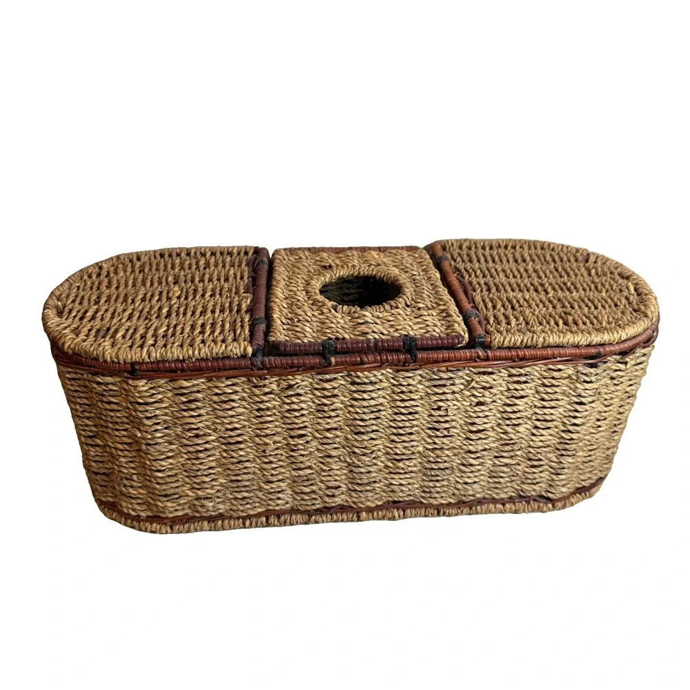 Vintage Wicker Rattan 3- Part Basket Tissue Holder Organizer Storage